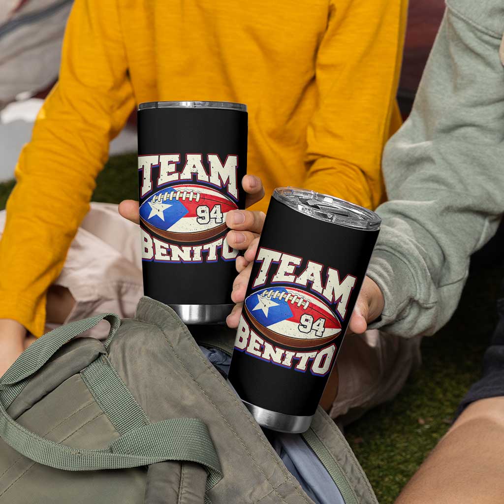 Team Benito Puerto Rico Football Pride Tumbler Cup Number 94 Vintage Game Day Music Artist Fan