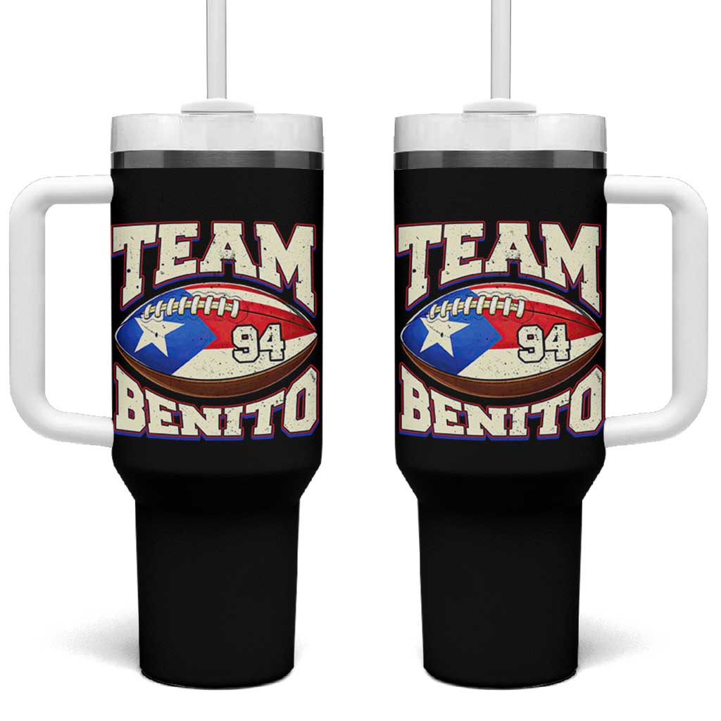 Team Benito Puerto Rico Football Pride Tumbler With Handle Number 94 Vintage Game Day Music Artist Fan