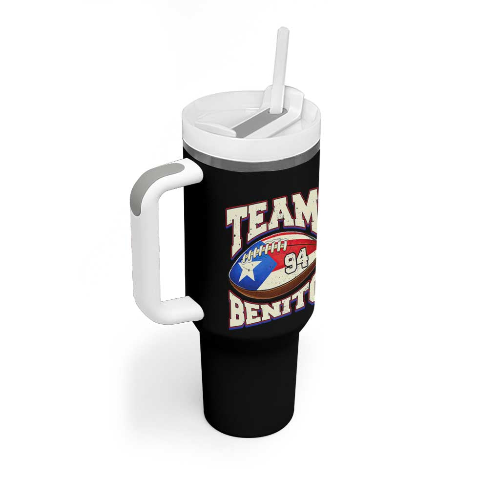 Team Benito Puerto Rico Football Pride Tumbler With Handle Number 94 Vintage Game Day Music Artist Fan