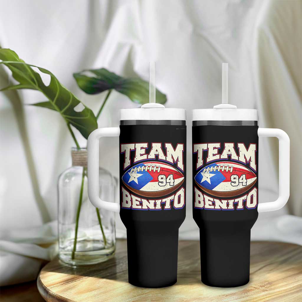 Team Benito Puerto Rico Football Pride Tumbler With Handle Number 94 Vintage Game Day Music Artist Fan