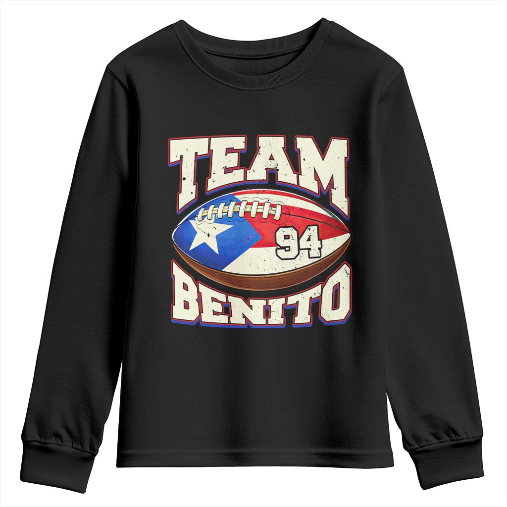 Team Benito Puerto Rico Football Pride Youth Sweatshirt Number 94 Vintage Game Day Music Artist Fan