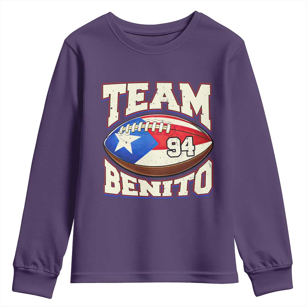 Team Benito Puerto Rico Football Pride Youth Sweatshirt Number 94 Vintage Game Day Music Artist Fan