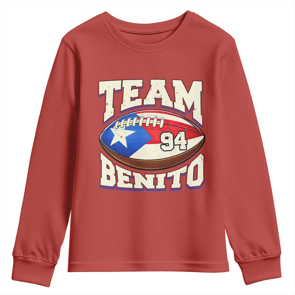 Team Benito Puerto Rico Football Pride Youth Sweatshirt Number 94 Vintage Game Day Music Artist Fan