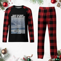 Funny Nihilist Penguin Existential Meme Plaid Pajama Set Reject the Colony Embrace the Mountains