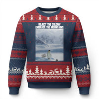 Funny Nihilist Penguin Existential Meme Ugly Christmas Sweater Reject the Colony Embrace the Mountains