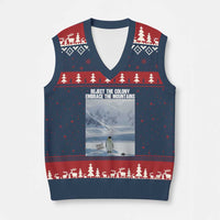 Funny Nihilist Penguin Existential Meme V-Neck Knit Sweater Vest Reject the Colony Embrace the Mountains
