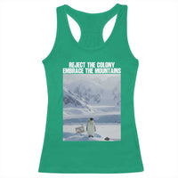 Funny Nihilist Penguin Existential Meme Racerback Tank Top Reject the Colony Embrace the Mountains