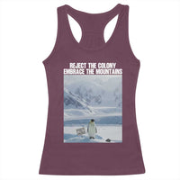 Funny Nihilist Penguin Existential Meme Racerback Tank Top Reject the Colony Embrace the Mountains