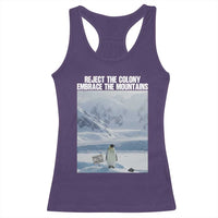 Funny Nihilist Penguin Existential Meme Racerback Tank Top Reject the Colony Embrace the Mountains