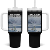 Funny Nihilist Penguin Existential Meme Tumbler With Handle Reject the Colony Embrace the Mountains