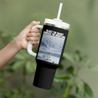 Funny Nihilist Penguin Existential Meme Tumbler With Handle Reject the Colony Embrace the Mountains