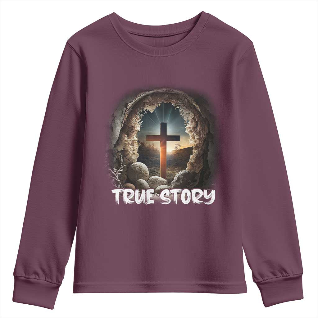 Jesus True Story Youth Sweatshirt Resurrection He Is Risen Religious Easter