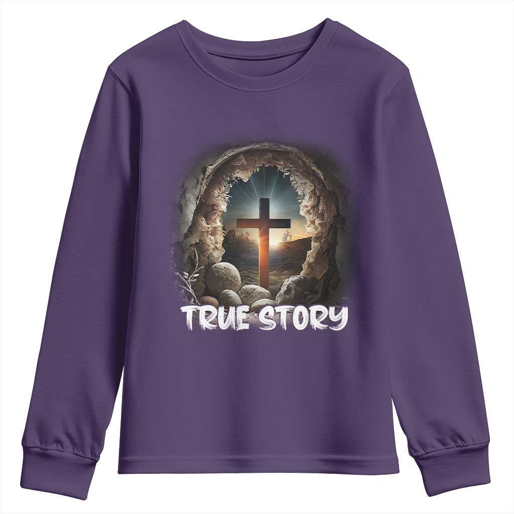 Jesus True Story Youth Sweatshirt Resurrection He Is Risen Religious Easter