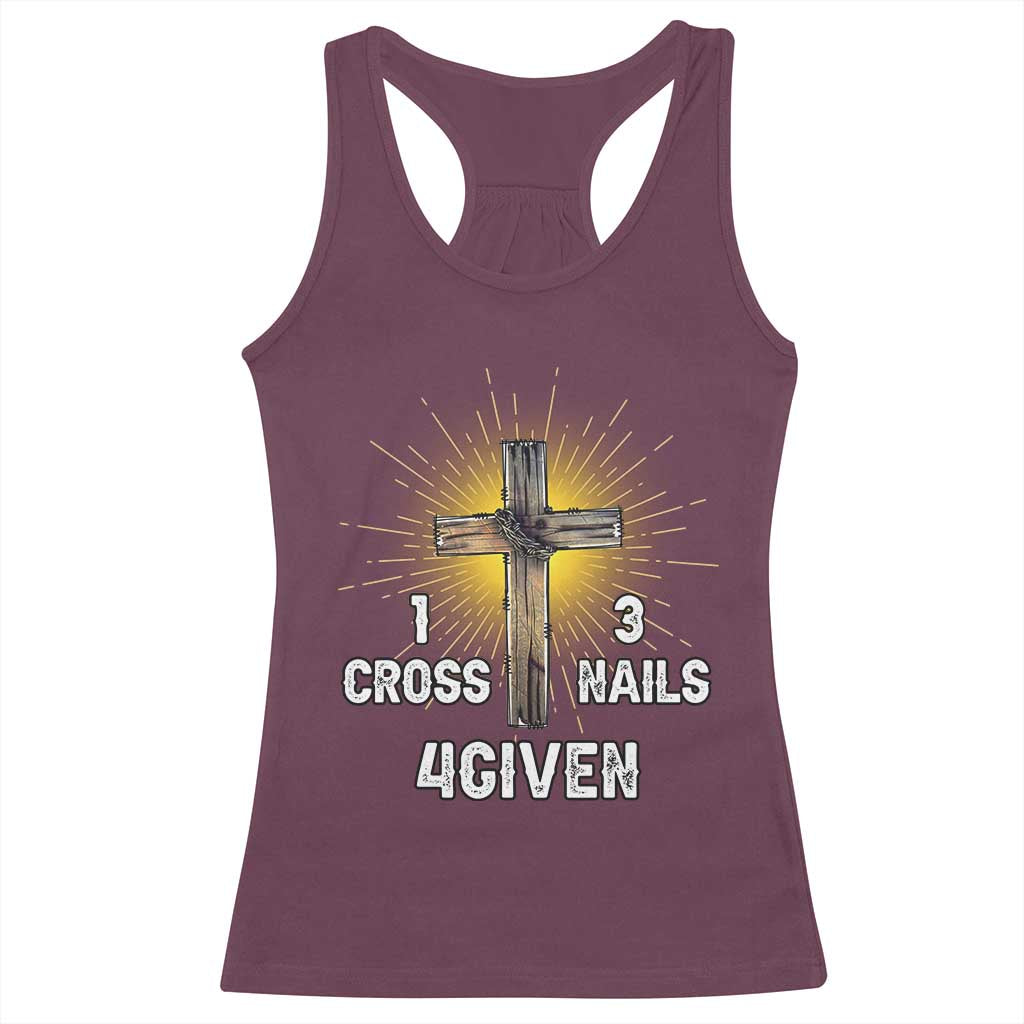 Religious Easter Racerback Tank Top 1 Cross 3 Nails Forgiven Christian Cross Jesus