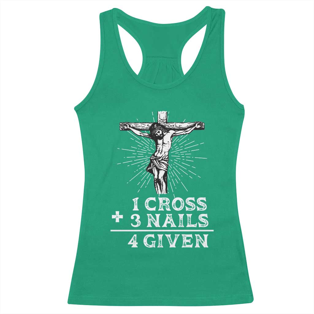 Religious Easter Racerback Tank Top 1 Cross 3 Nails Forgiven Jesus Christian Faith