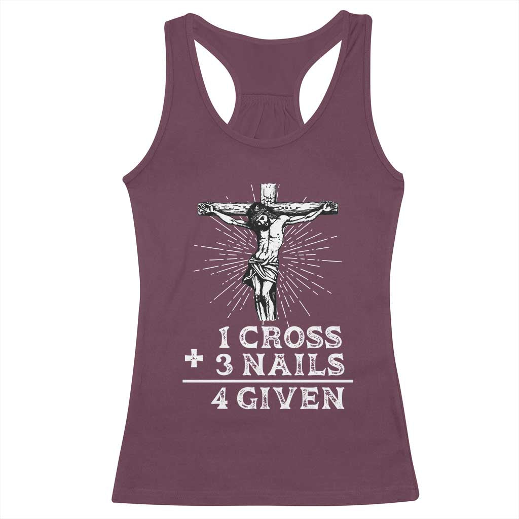 Religious Easter Racerback Tank Top 1 Cross 3 Nails Forgiven Jesus Christian Faith