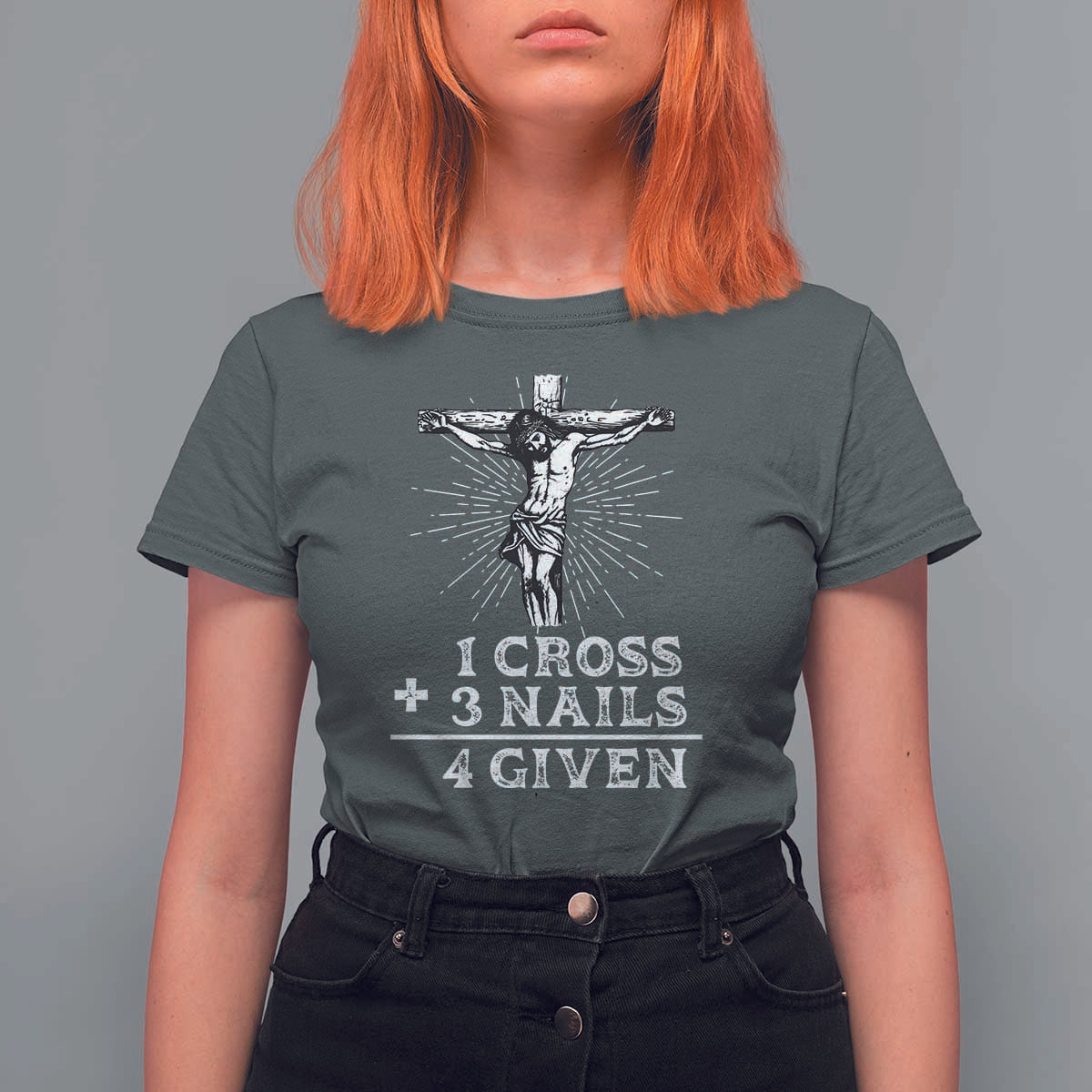 Religious Easter T Shirt For Women 1 Cross 3 Nails Forgiven Jesus Christian Faith