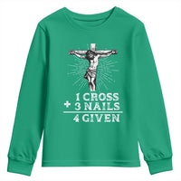 Religious Easter Youth Sweatshirt 1 Cross 3 Nails Forgiven Jesus Christian Faith