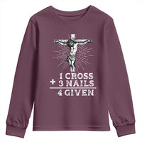 Religious Easter Youth Sweatshirt 1 Cross 3 Nails Forgiven Jesus Christian Faith