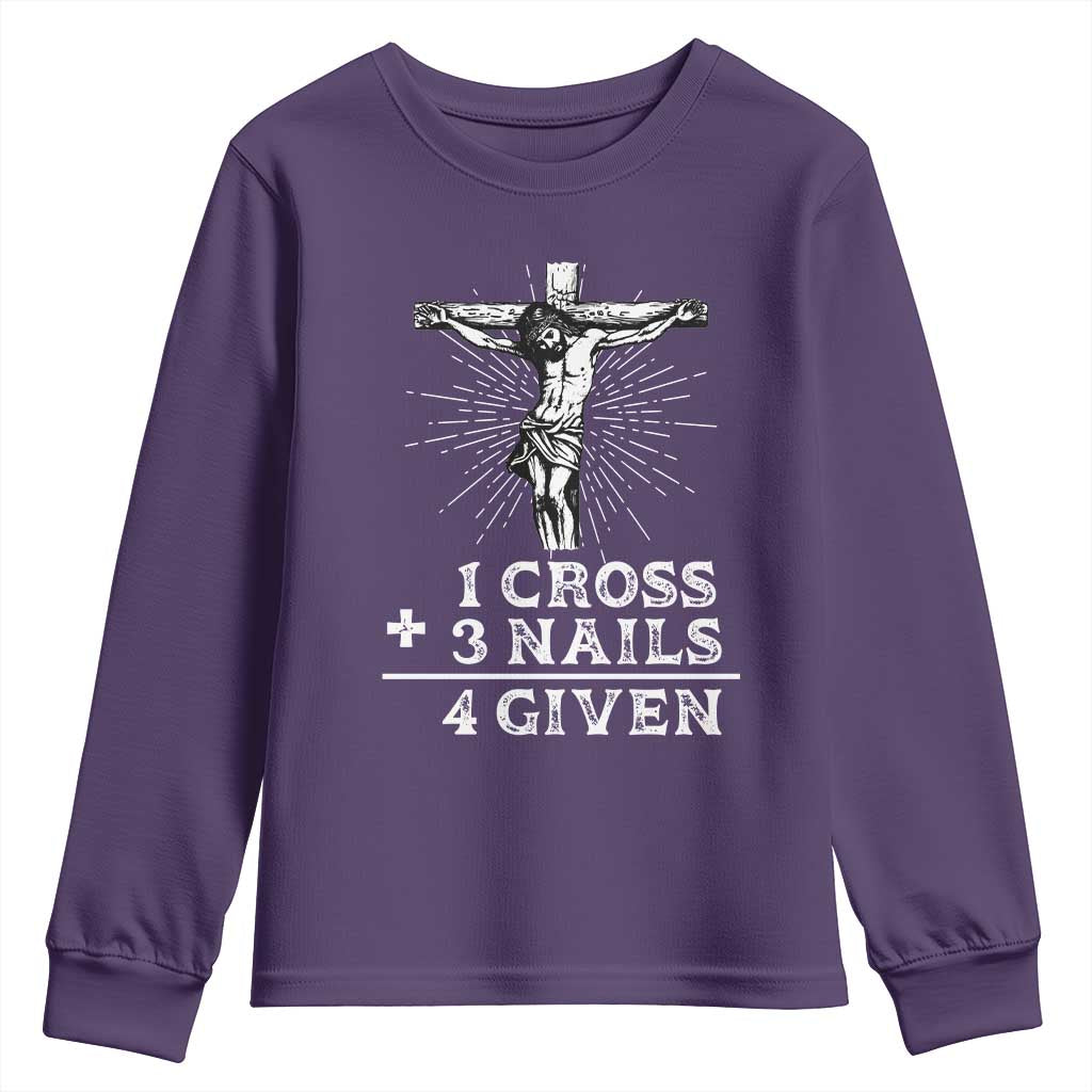 Religious Easter Youth Sweatshirt 1 Cross 3 Nails Forgiven Jesus Christian Faith