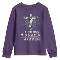 Religious Easter Youth Sweatshirt 1 Cross 3 Nails Forgiven Jesus Christian Faith