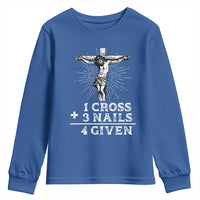 Religious Easter Youth Sweatshirt 1 Cross 3 Nails Forgiven Jesus Christian Faith