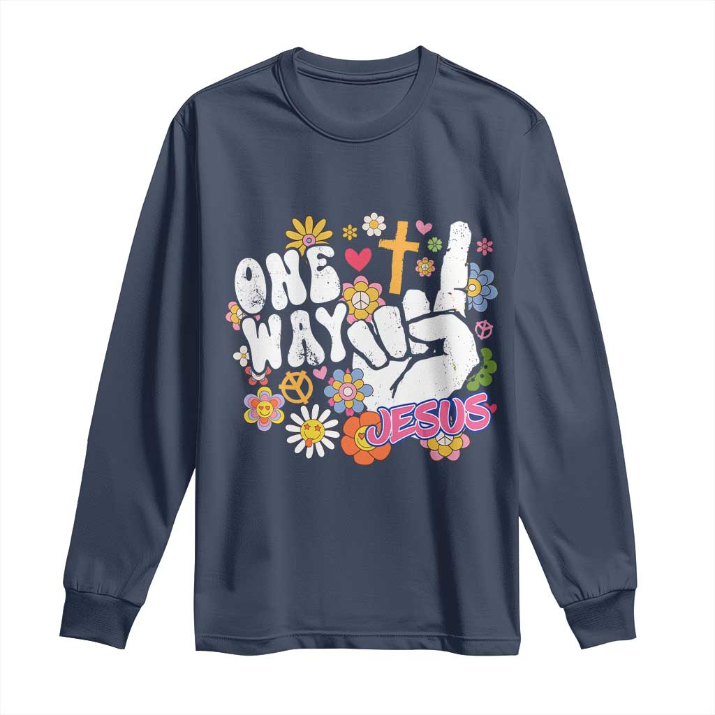 One Way Jesus Long Sleeve Shirt Christian Relgion Retro Hippie
