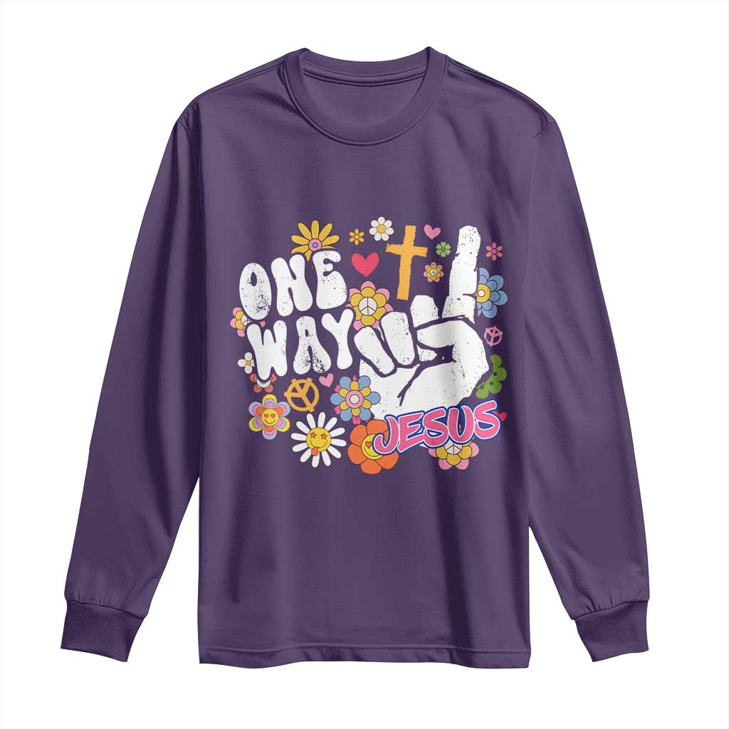 One Way Jesus Long Sleeve Shirt Christian Relgion Retro Hippie