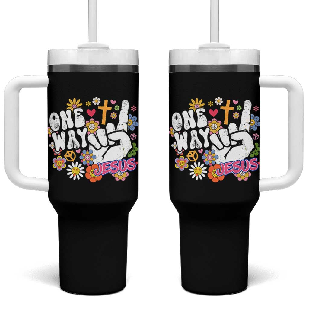 One Way Jesus Tumbler With Handle Christian Relgion Retro Hippie