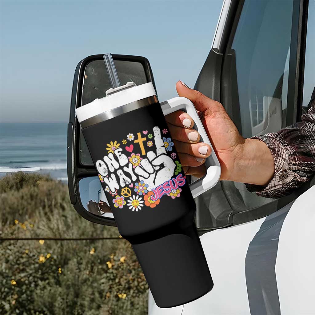 One Way Jesus Tumbler With Handle Christian Relgion Retro Hippie