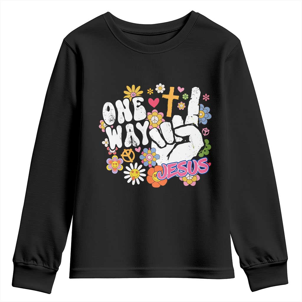 One Way Jesus Youth Sweatshirt Christian Relgion Retro Hippie