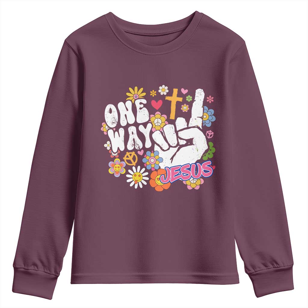 One Way Jesus Youth Sweatshirt Christian Relgion Retro Hippie