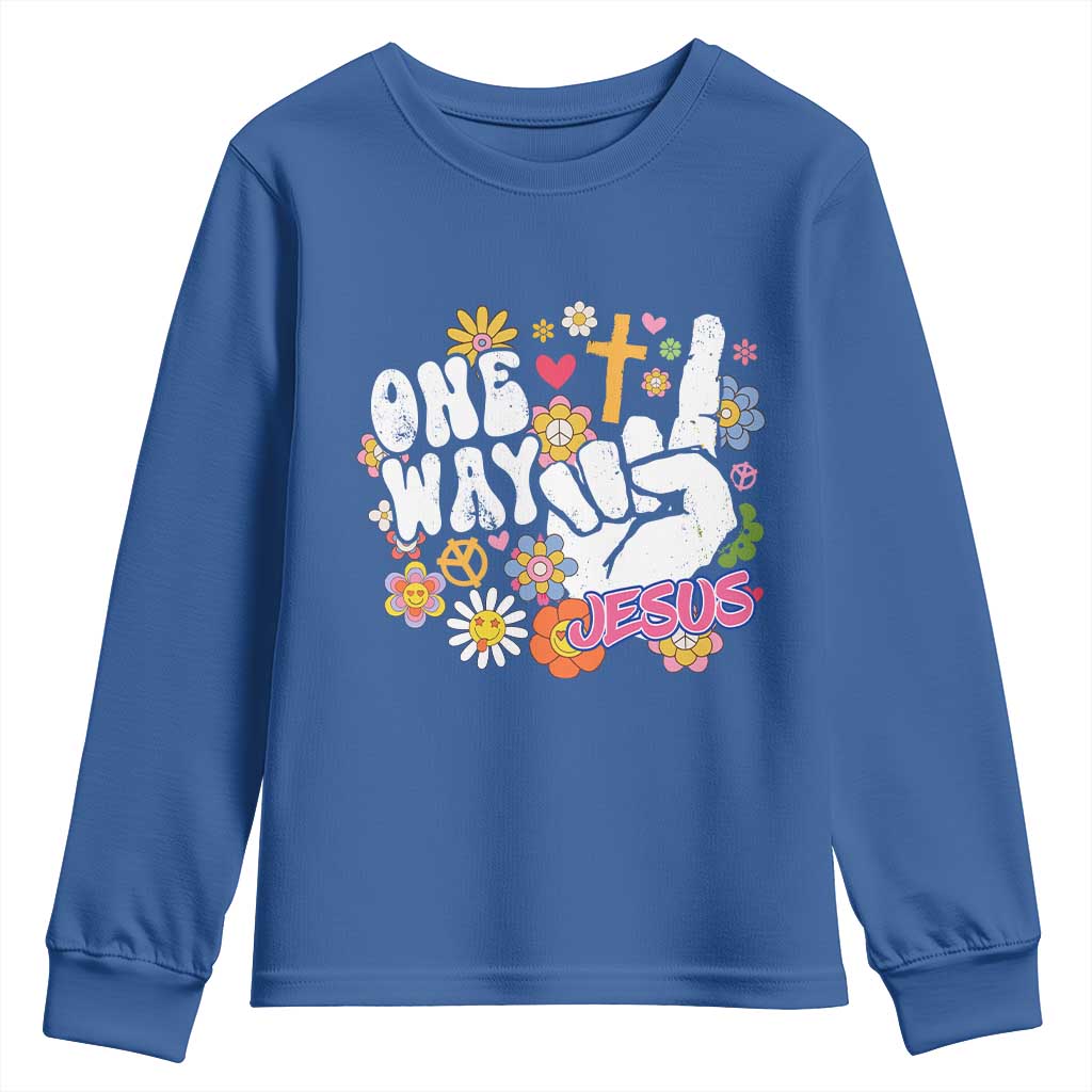 One Way Jesus Youth Sweatshirt Christian Relgion Retro Hippie