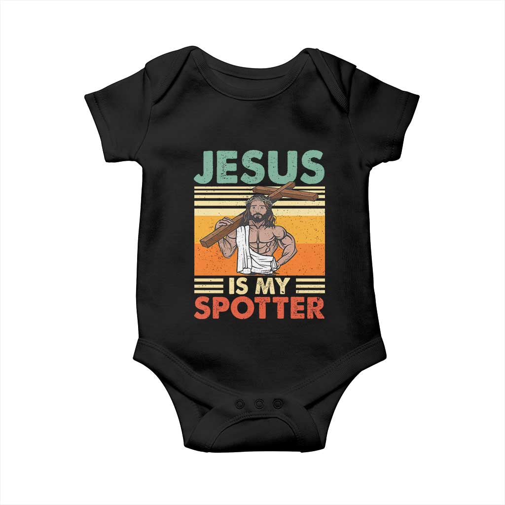 Jesus Is My Spotter Baby Onesie Funny Gym Christian Fitness