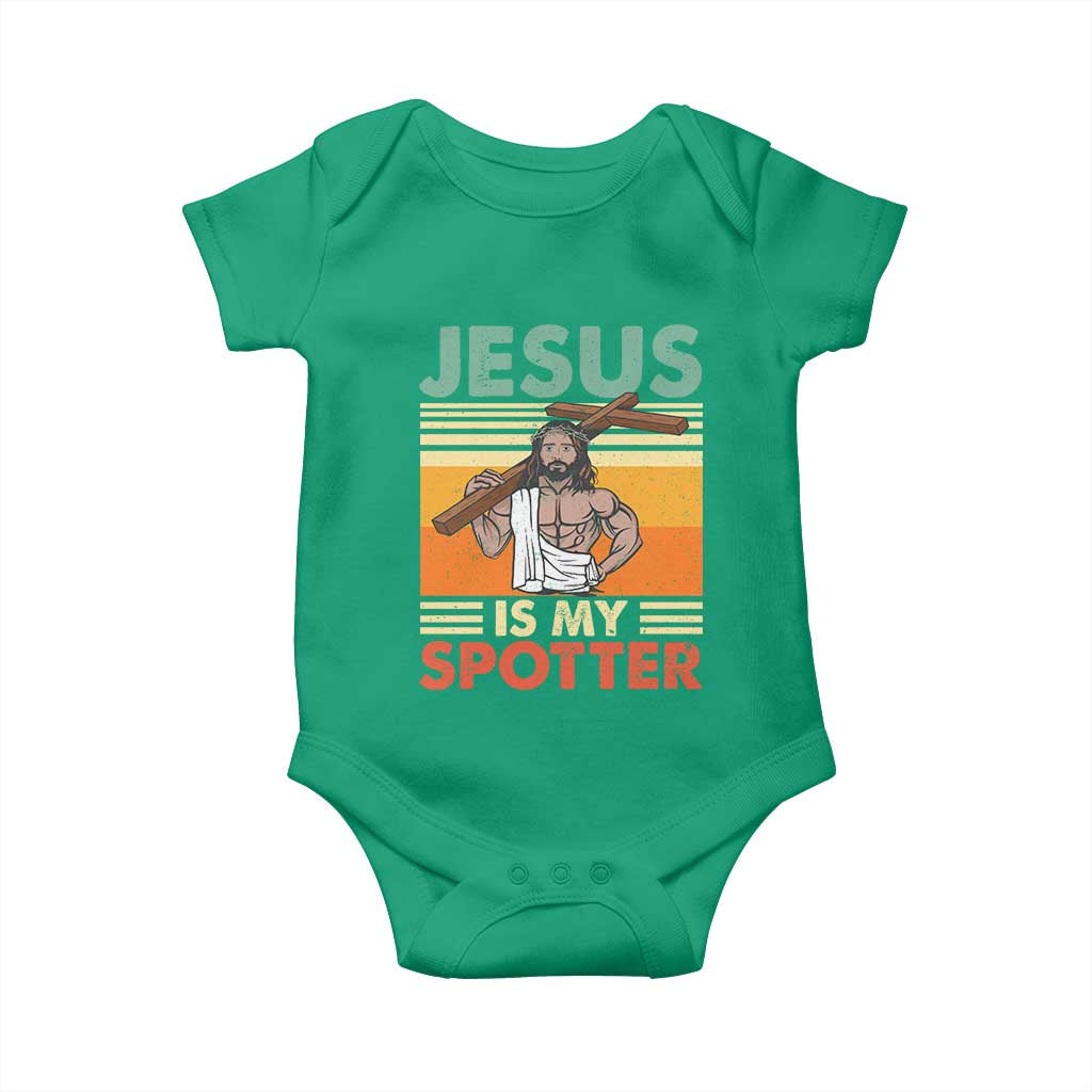 Jesus Is My Spotter Baby Onesie Funny Gym Christian Fitness