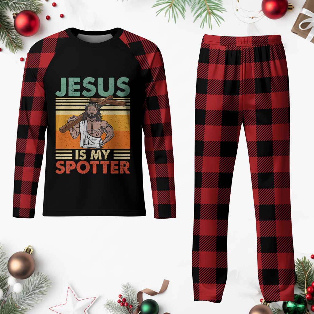 Jesus Is My Spotter Plaid Pajama Set Funny Gym Christian Fitness - Wonder Print Shop