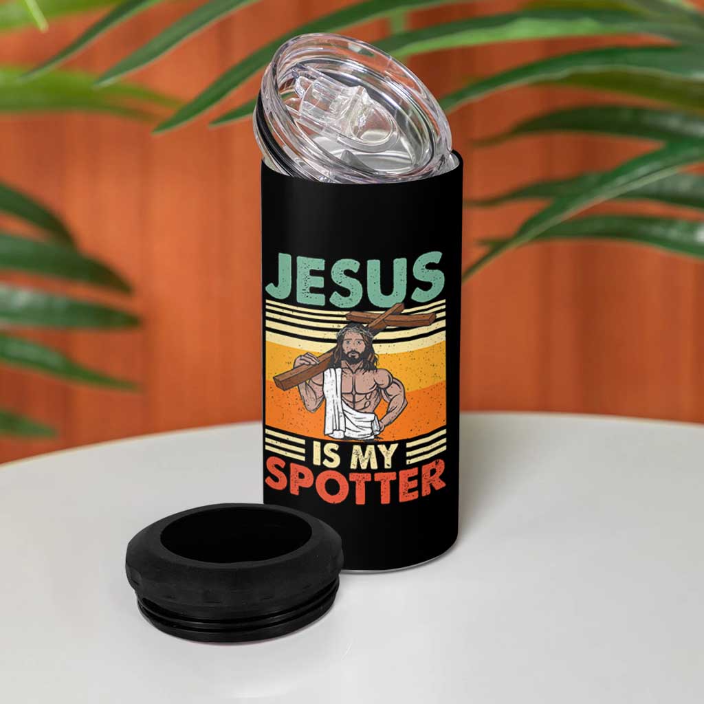 Jesus Is My Spotter 4 in 1 Can Cooler Tumbler Funny Gym Christian Fitness