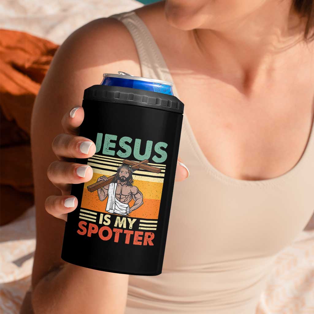 Jesus Is My Spotter 4 in 1 Can Cooler Tumbler Funny Gym Christian Fitness