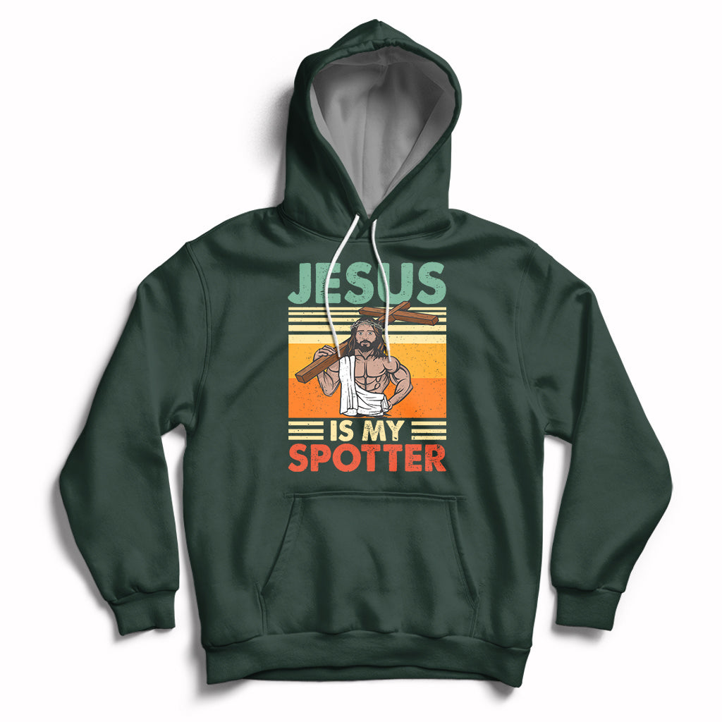 Funny Gym Shirt Jesus Is My Spotter Funny Workout Jesus Chistian Cross Vintage, Funny Jesus Shirt, Jesus Believer, Religious Shirt Hoodie - Wonder Print Shop