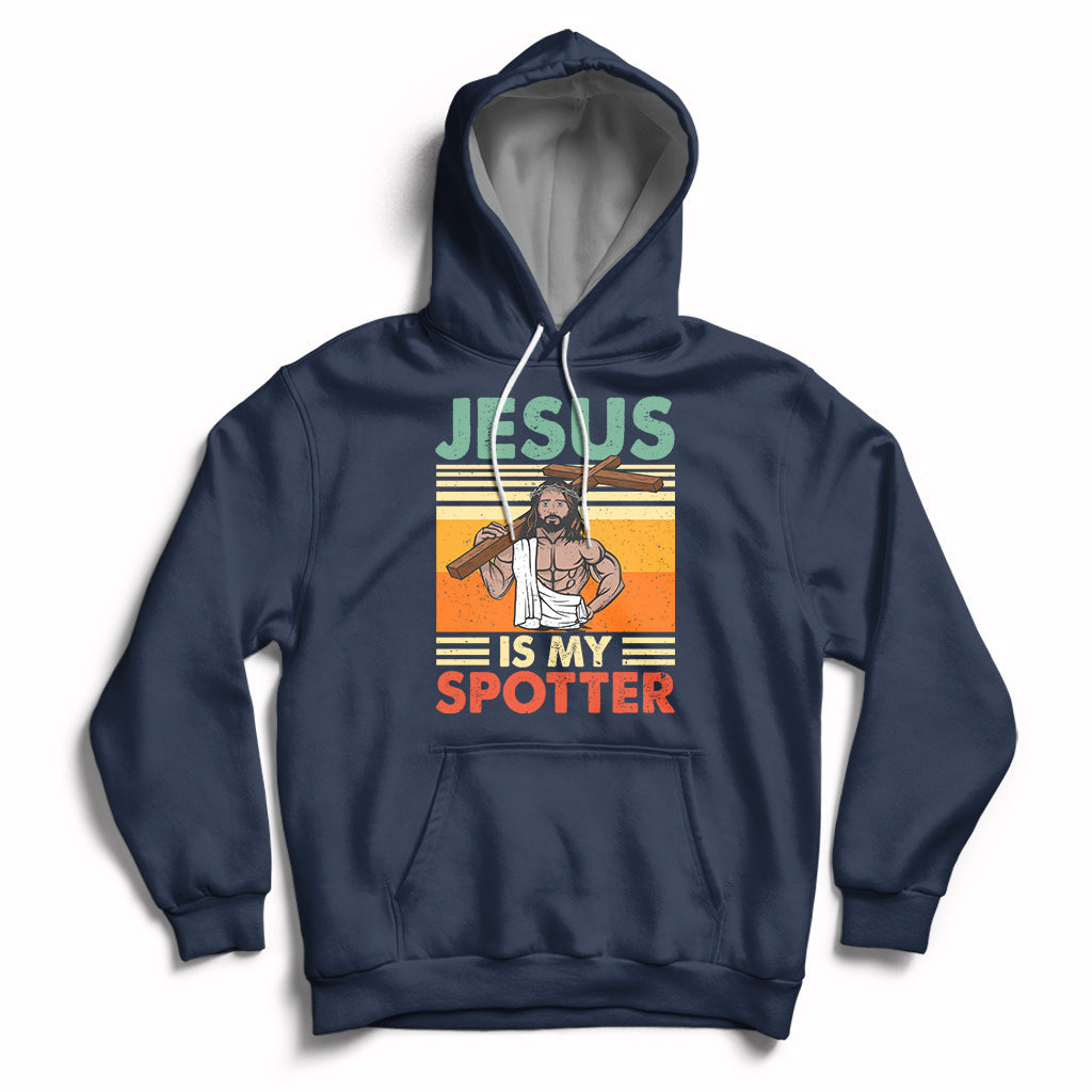Funny Gym Shirt Jesus Is My Spotter Funny Workout Jesus Chistian Cross Vintage, Funny Jesus Shirt, Jesus Believer, Religious Shirt Hoodie - Wonder Print Shop