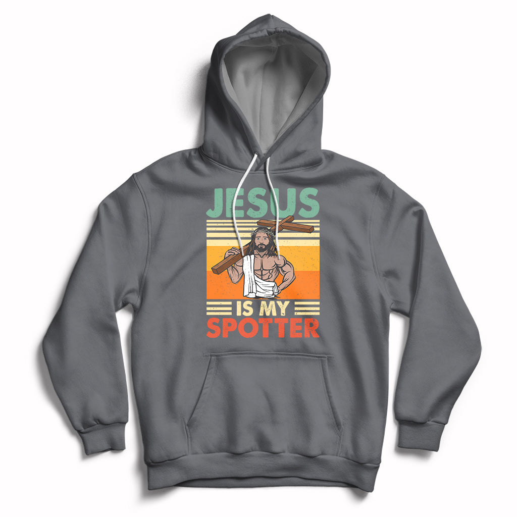 Funny Gym Shirt Jesus Is My Spotter Funny Workout Jesus Chistian Cross Vintage, Funny Jesus Shirt, Jesus Believer, Religious Shirt Hoodie - Wonder Print Shop