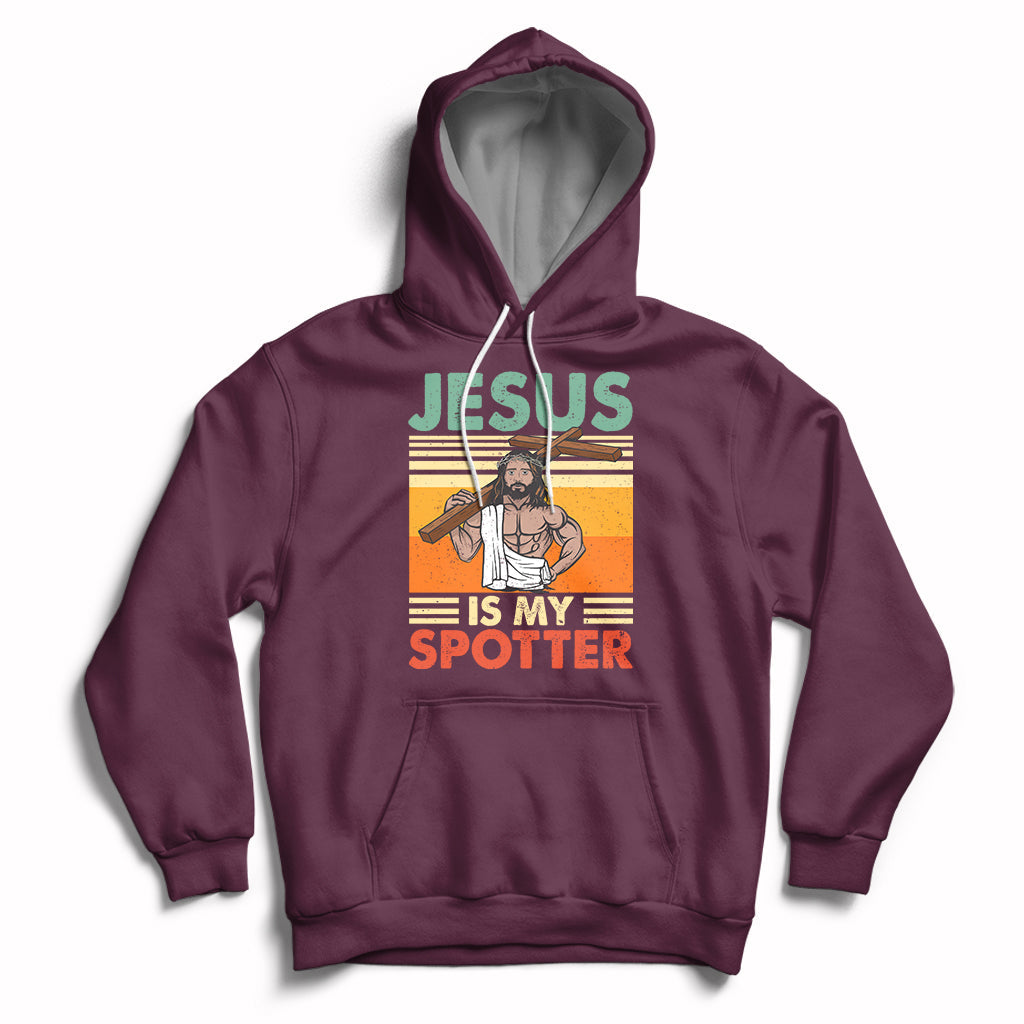 Funny Gym Shirt Jesus Is My Spotter Funny Workout Jesus Chistian Cross Vintage, Funny Jesus Shirt, Jesus Believer, Religious Shirt Hoodie - Wonder Print Shop