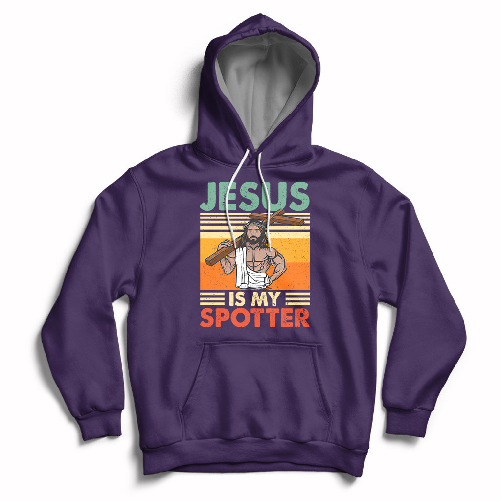Funny Gym Shirt Jesus Is My Spotter Funny Workout Jesus Chistian Cross Vintage, Funny Jesus Shirt, Jesus Believer, Religious Shirt Hoodie - Wonder Print Shop