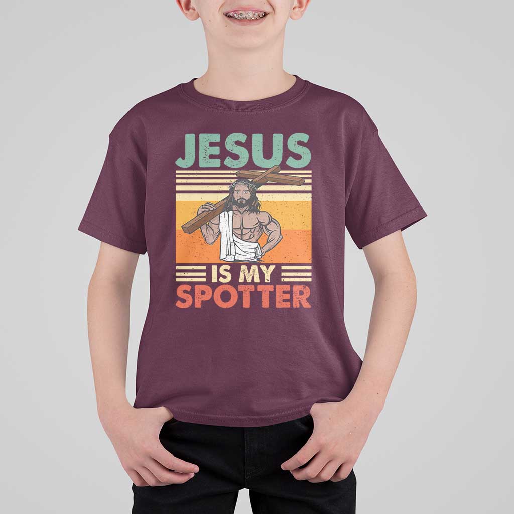 Jesus Is My Spotter T Shirt For Kid Funny Gym Christian Fitness
