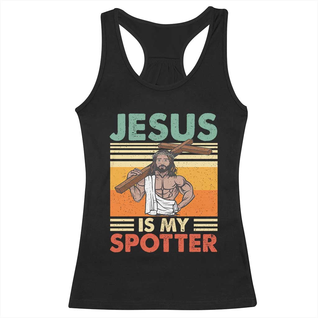 Jesus Is My Spotter Racerback Tank Top Funny Gym Christian Fitness