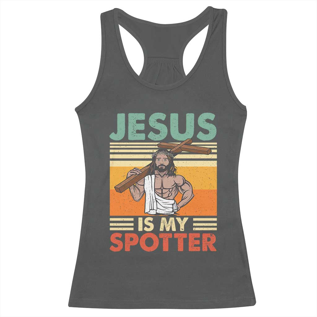 Jesus Is My Spotter Racerback Tank Top Funny Gym Christian Fitness