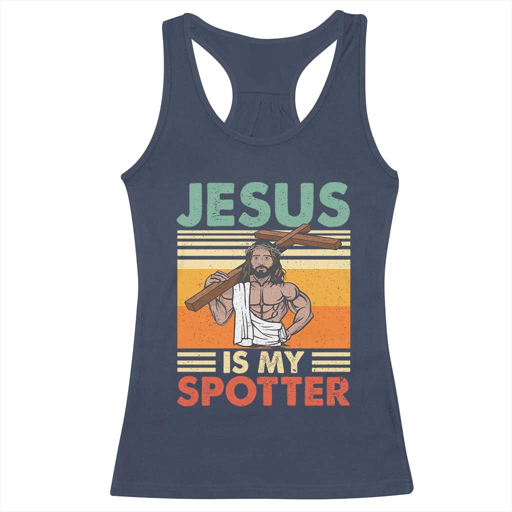 Jesus Is My Spotter Racerback Tank Top Funny Gym Christian Fitness