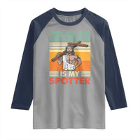 Jesus Is My Spotter Raglan Shirt Funny Gym Christian Fitness