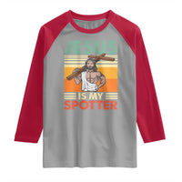 Jesus Is My Spotter Raglan Shirt Funny Gym Christian Fitness