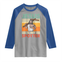 Jesus Is My Spotter Raglan Shirt Funny Gym Christian Fitness